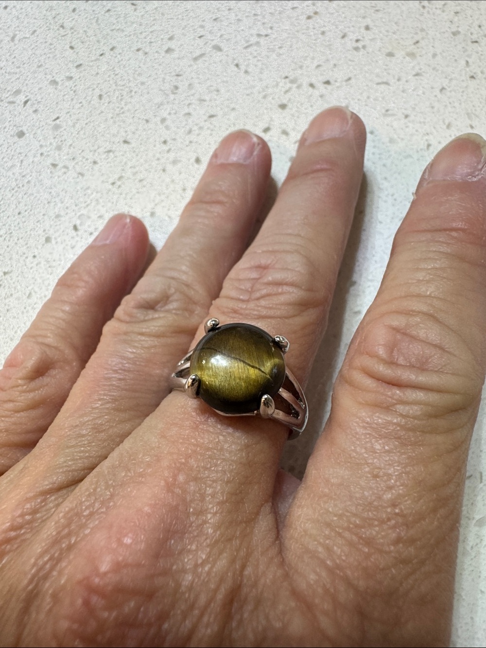 Silver Tiger's Eye Cabochon Ring in Brown